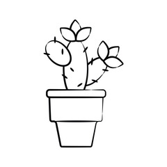 Trendy hand drawn style icon of cactus pot