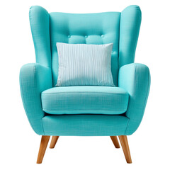Naklejka premium Modern turquoise armchair with pillow isolated on white background