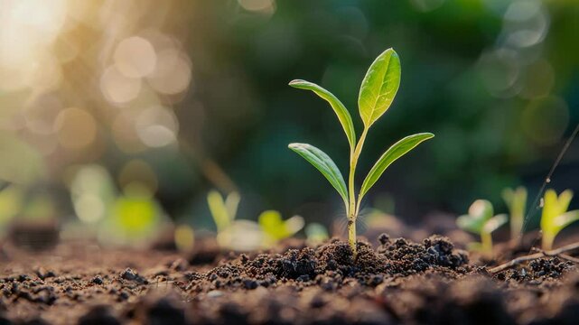 A natural geographic calender, plant emerging from soil spring, Generative AI Videos.