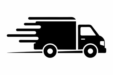 fast shipping delivery truck silhouette line art vector illustration with a white background