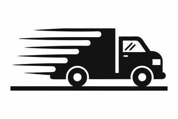 fast shipping delivery truck silhouette line art vector illustration with a white background