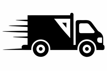 fast shipping delivery truck silhouette line art vector illustration with a white background