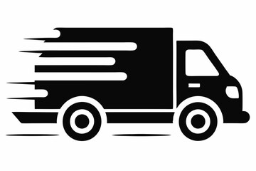 fast shipping delivery truck silhouette line art vector illustration with a white background