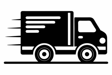 fast shipping delivery truck silhouette line art vector illustration with a white background