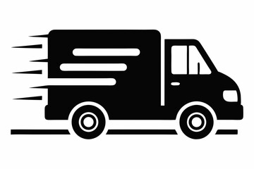 fast shipping delivery truck silhouette line art vector illustration with a white background