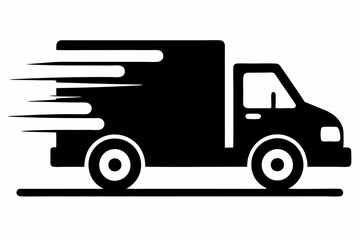 fast shipping delivery truck silhouette line art vector illustration with a white background