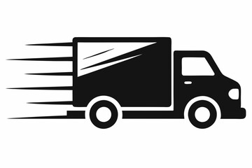 Fototapeta premium fast shipping delivery truck silhouette line art vector illustration with a white background