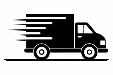 fast shipping delivery truck silhouette line art vector illustration with a white background