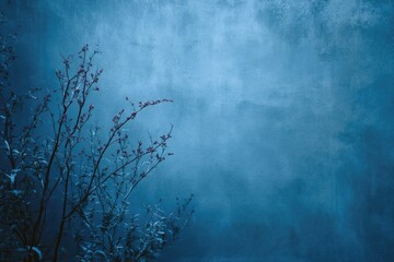 Serene Winter Branches Against a Textured Blue Wall