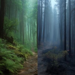 Obraz premium Forest contrast lush versus burnt treescape