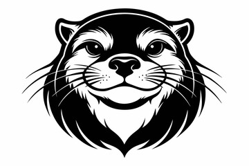 otter head silhouette line art vector illustration with a white background