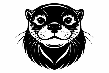 otter head silhouette line art vector illustration with a white background