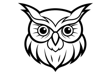 owl head silhouette line art vector illustration with a white background