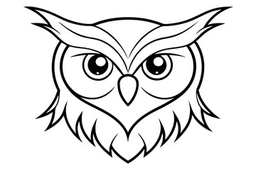 owl head silhouette line art vector illustration with a white background