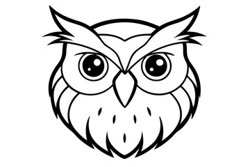 owl head silhouette line art vector illustration with a white background