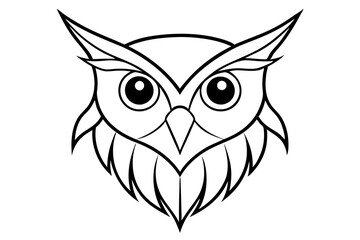 owl head silhouette line art vector illustration with a white background