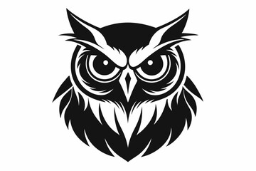 owl head silhouette line art vector illustration with a white background