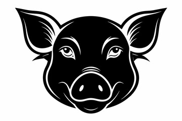 pig head silhouette line art vector illustration with a white background