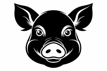 pig head silhouette line art vector illustration with a white background