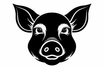 pig head silhouette line art vector illustration with a white background