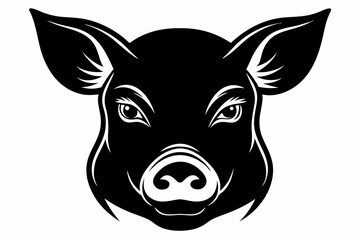 pig head silhouette line art vector illustration with a white background