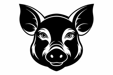 pig head silhouette line art vector illustration with a white background