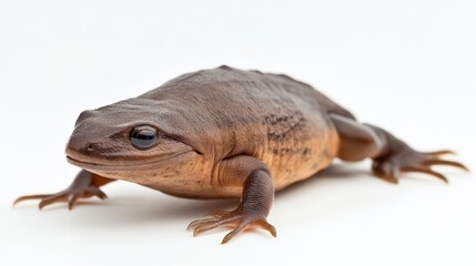 Unique brown amphibian in natural pose on white