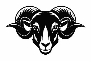 ram head silhouette line art vector illustration with a white background