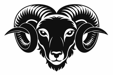 ram head silhouette line art vector illustration with a white background