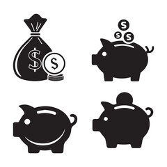 Money Bag and Coin Icon on Black and White Vector Backgrounds