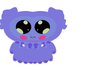 Cute purple cartoon monster with big eyes, fangs, and blush cheeks on transparent background. Ideal for kids’ content, stickers, games, and digital design projects