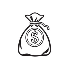 Money Bag and Coin Icon on Black and White Vector Backgrounds