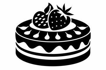 strawberry cake silhouette line art vector illustration with a white background