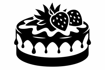 strawberry cake silhouette line art vector illustration with a white background