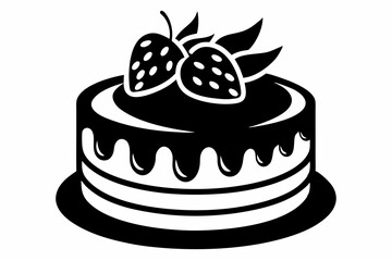 strawberry cake silhouette line art vector illustration with a white background