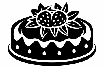 strawberry cake silhouette line art vector illustration with a white background