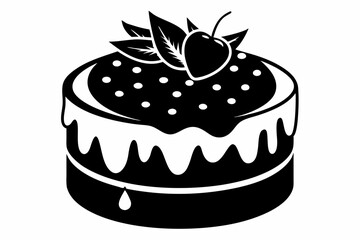 strawberry cake silhouette line art vector illustration with a white background