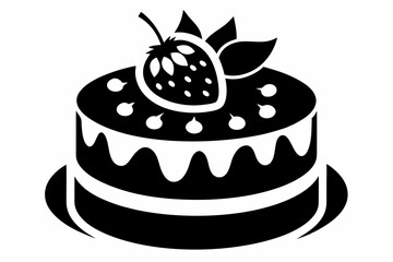 strawberry cake silhouette line art vector illustration with a white background