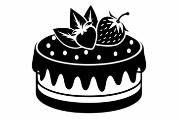 strawberry cake silhouette line art vector illustration with a white background