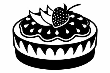 strawberry cake silhouette line art vector illustration with a white background