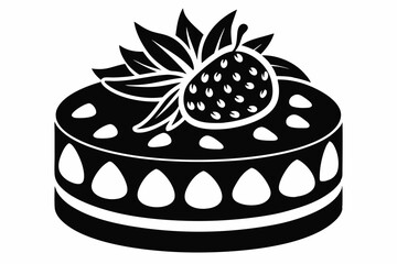 strawberry cake silhouette line art vector illustration with a white background