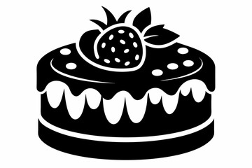 strawberry cake silhouette line art vector illustration with a white background