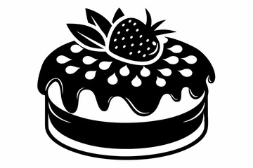 strawberry cake silhouette line art vector illustration with a white background