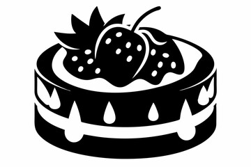 strawberry cake silhouette line art vector illustration with a white background