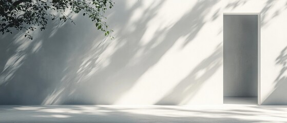 Minimalist, sunlit space with plant shadows