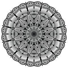Floral henna or mehndi style mandala design. Decorative pattern in oriental style. Tatoo coloring book page.    