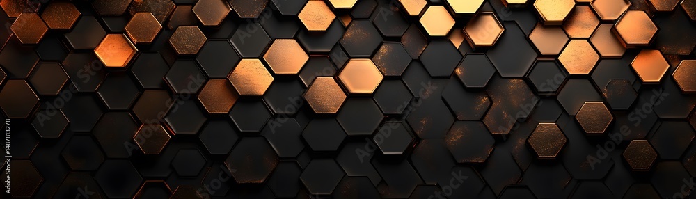 Poster abstract geometric pattern of overlapping hexagons.