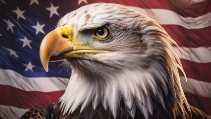 Naklejka premium Generated Image of United States of America patriotism, USA, 4th of July, bald eagle, Make America Great Again, American flag
