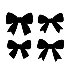 Set of simple decorative holiday ribbon bows isolated on white background. Bow silhouette hand drown