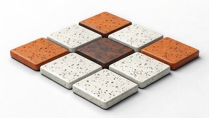Fototapeta premium Nine diamond shaped stone tiles arranged in a creative pattern on a white surface